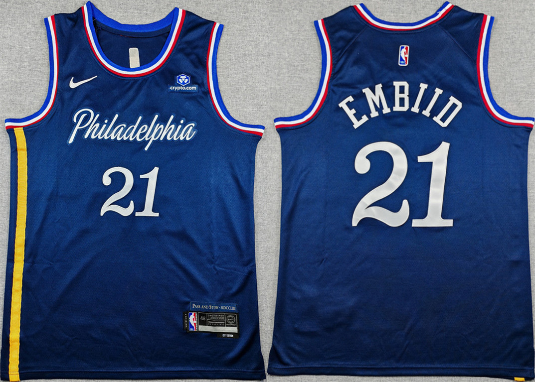 Men's Philadelphia 76ers #21 Joel Embiid Navy 2026 City Edition Stitched Jersey
