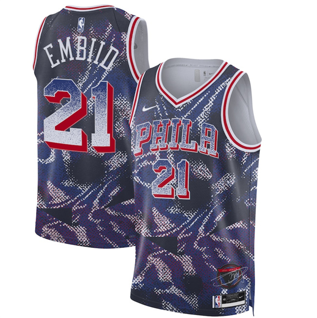 Men's Philadelphia 76ers #21 Joel Embiid Navy 2025 Select Series Swingman Stitched Basketball Jersey