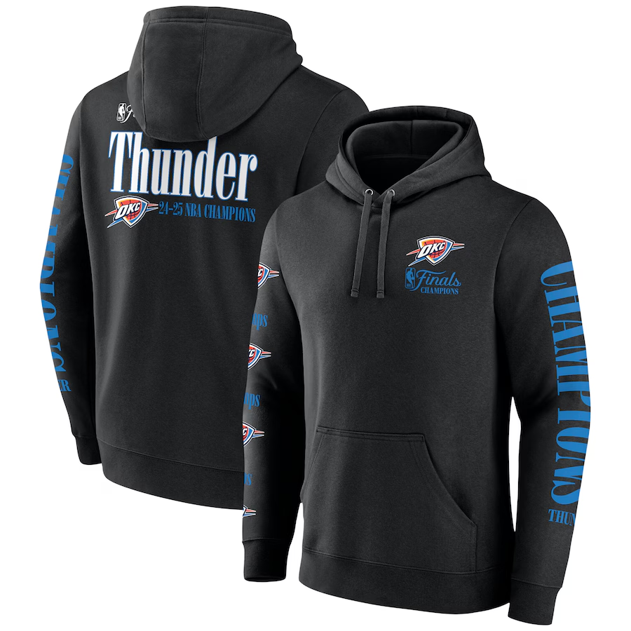Men's Oklahoma City Thunder Black 2025 Finals Champions Open Shot Pullover Hoodie