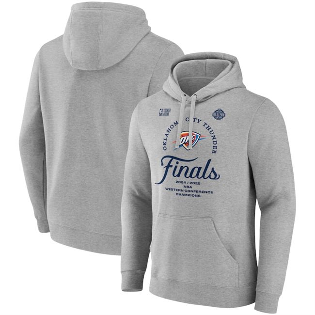 Men's Oklahoma City Thunder Heather Gray 2025 Western Conference Champions Locker Room Pullover  Hoodie