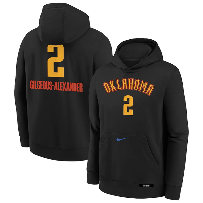 Men's Oklahoma City Thunder #2 Shai Gilgeous-Alexander Black 2025 City Edition Fleece Club Pullover Hoodie
