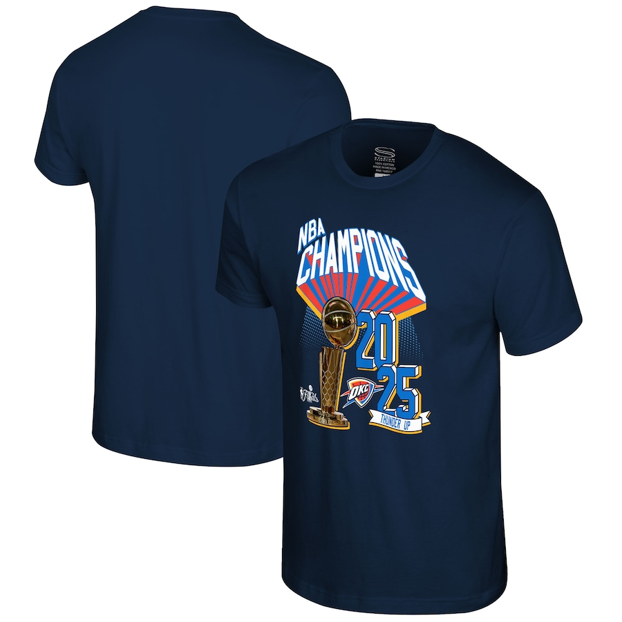 Men's Oklahoma City Thunder Navy 2025 Finals Champions Battle Tested T-Shirt