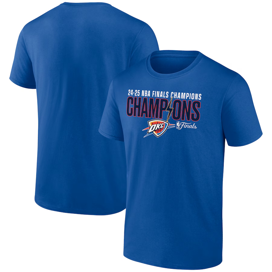 Men's Oklahoma City Thunder Blue 2025 Finals Champions Fast Break Hometown T-Shirt