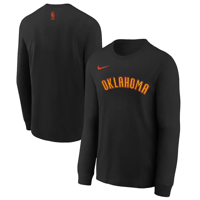 Men's Oklahoma City Thunder Black 2025 City Edition Essential Logo Long Sleeve T-Shirt