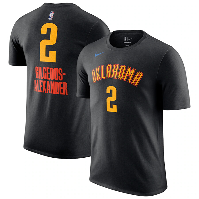 Men's Oklahoma City Thunder #2 Shai Gilgeous-Alexander Black 2025 City Edition Name & Number T-Shirt