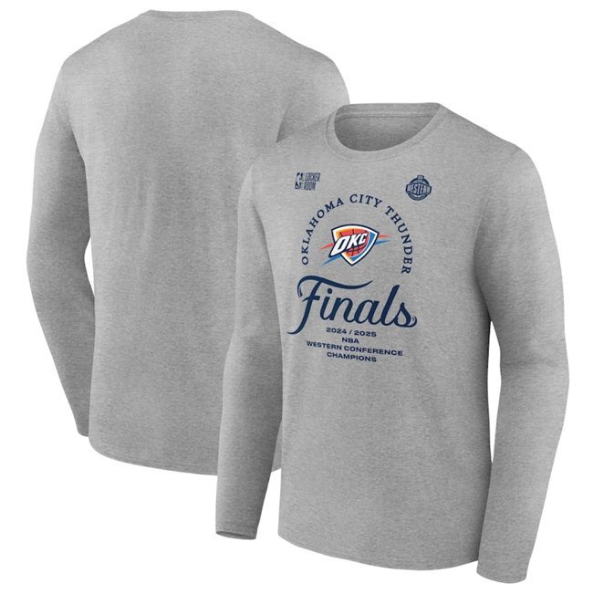 Men's Oklahoma City Thunder Heather Gray 2025 Western Conference Champions Locker Room Long Sleeve T-Shirt