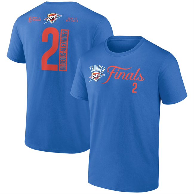 Men's Oklahoma City Thunder #2 Shai Gilgeous-Alexander Blue 2025 NBA Finals Court Vision Name & Number T-Shirt