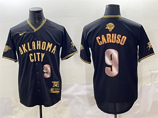 Men's Oklahoma City Thunder #9 Alex Caruso Black Gold 2025 Finals Vapor Stitched Baseball Jersey
