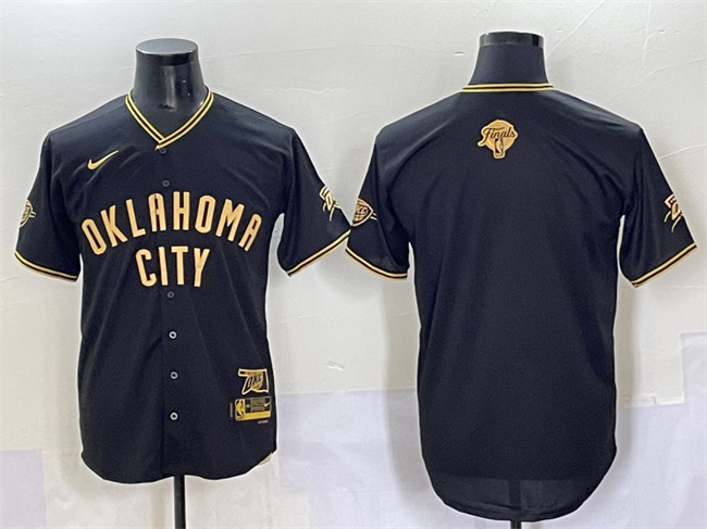 Men's Oklahoma City Thunder Blank Black Gold 2025 Finals Vapor Stitched Baseball Jersey