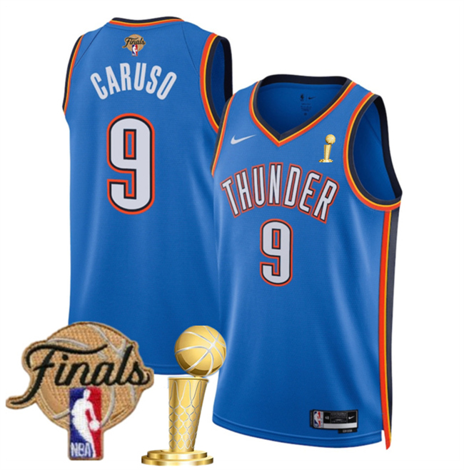 Men's Oklahoma City Thunder #9 Alex Caruso Blue 2025 Finals Patch And Finals Champions Patch Icon Edition Stitched Basketball Jersey