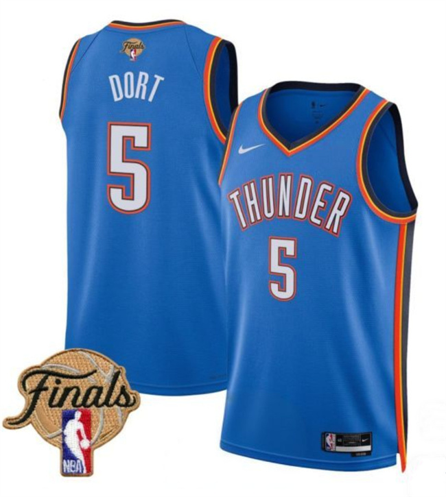 Men's Oklahoma City Thunder #5 Luguentz Dort Blue 2025 Finals Icon Edition Stitched Basketball Jersey