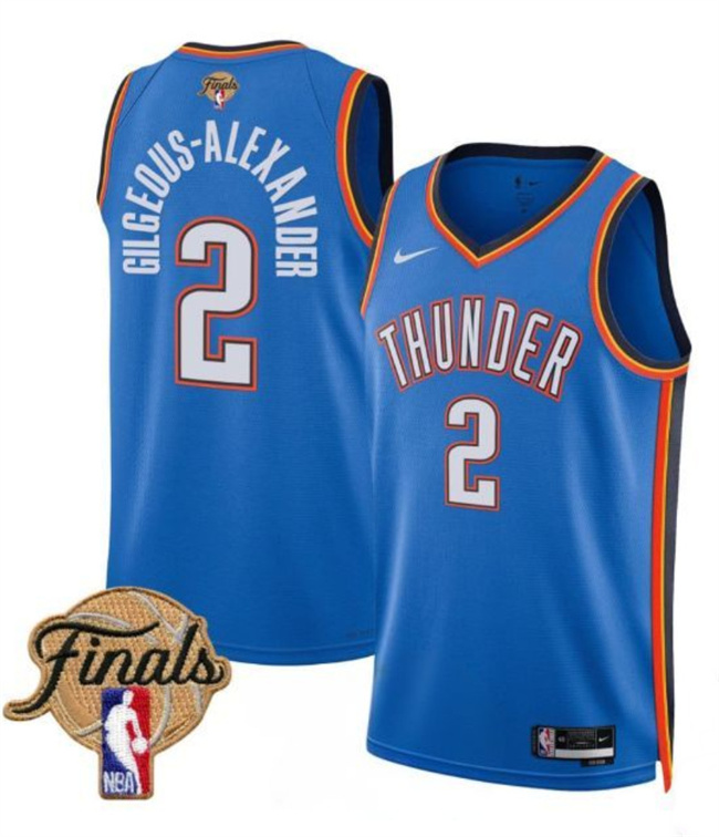 Men's Oklahoma City Thunder #2 Shai Gilgeous-Alexander Blue 2025 Finals Icon Edition Stitched Basketball Jersey