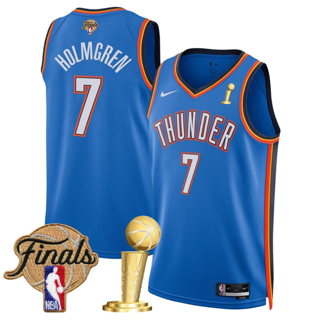Men's Oklahoma City Thunder #7 Chet Holmgren Blue 2025 Finals Patch And Finals Champions Patch Icon Edition Stitched Basketball Jersey