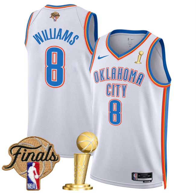 Men's Oklahoma City Thunder #8 Jalen Williams White 2025 Finals Patch And Finals Champions Patch Association Edition Stitched Basketball Jersey