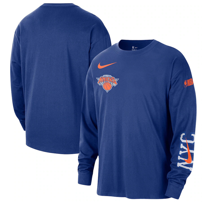 Men's New York Knicks Royal 2021 City Edition Essential Logo Long Sleeve T-Shirt