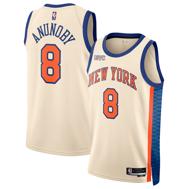 Men's New Yok Knicks #8 OG Anunoby Cream 2026 City Edition Stitched Basketball Jersey