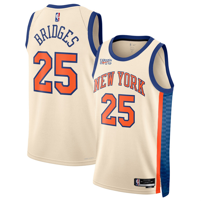 Men's New Yok Knicks #25 Mikal Bridges Cream 2026 City Edition Stitched Basketball Jersey