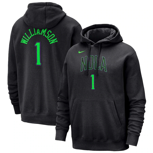 Men's New Orleans Pelicans #1 Zion Williamson Black 2024 City Edition Name & Number Pullover Hoodie