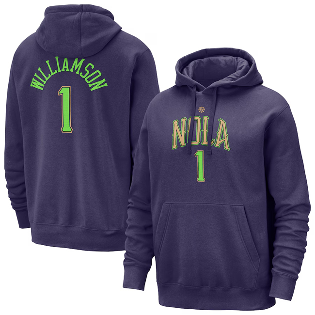 Men's New Orleans Pelicans #1 Zion Williamson Purple 2025 City Edition Pullover Hoodie
