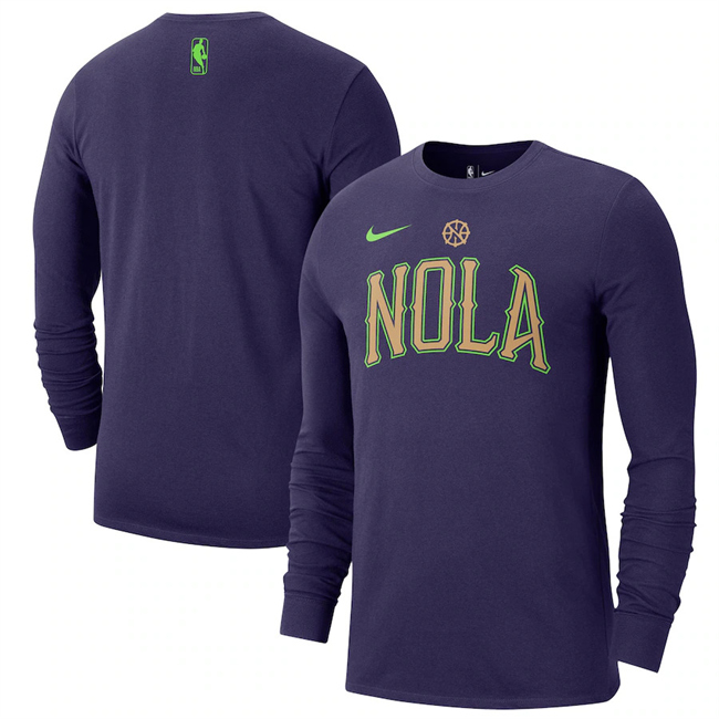 Men's New Orleans Pelicans Purple 2025 City Edition Essential Logo Long Sleeve T-Shirt