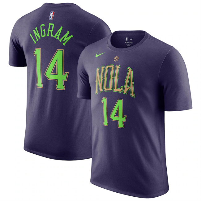 Men's New Orleans Pelicans #14 Brandon Ingram Purple 2025 City Edition Name & Number T-Shirt