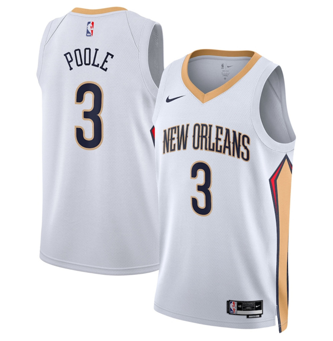 Men's New Orleans Pelicans #3 Jordan Poole White 2025 Association Edition Stitched Basketball Jersey