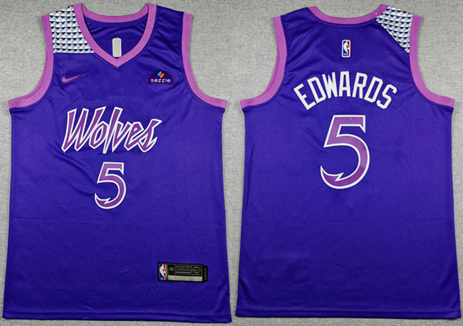 Men's Minnesota Timberwolves #5 Anthony Edwards Purple Stitched Jersey