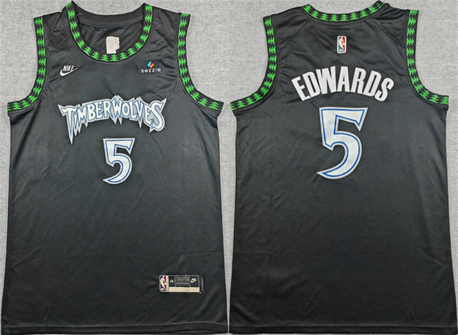 Men's Minnesota Timberwolves #5 Anthony Edwards Black 2025-26 Classic Edition Stitched Jersey