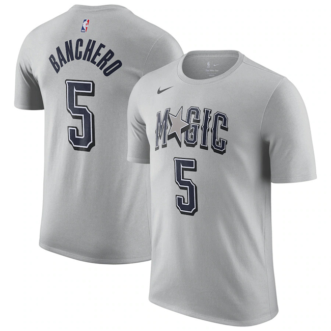 Men's Orlando Magic #5 Paolo Banchero Silver 2025 City Edition Name & Number T-Shirt