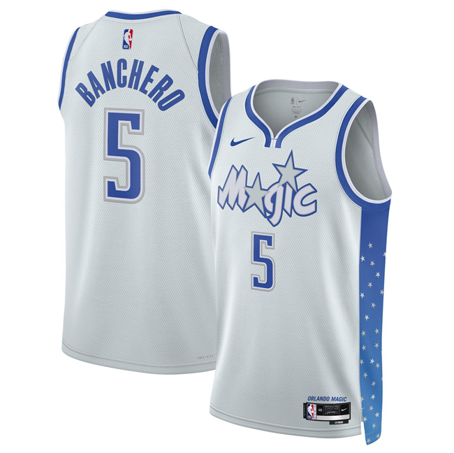 Men's Orlando Magic #5 Paolo Banchero Silver 2026 City Edition Stitched Basketball Jersey