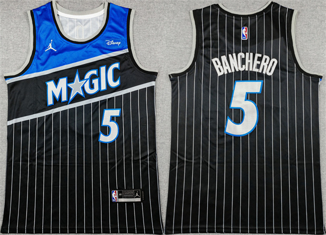 Men's Orlando Magic #5 Paolo Banchero Black 2025 Statement Edition Stitched Basketball Jersey