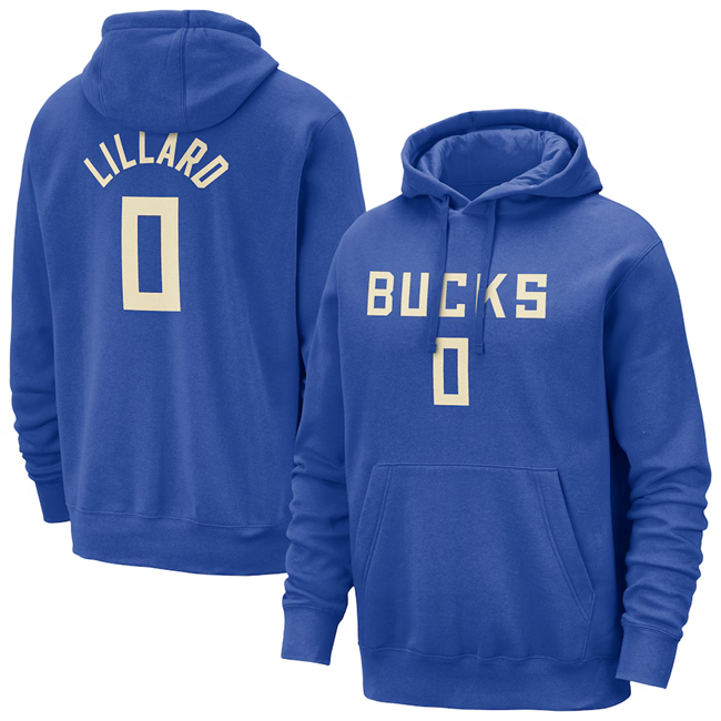 Men's Milwaukee Bucks #0 Damian Lillard Royal 2025 City Edition Pullover Hoodie