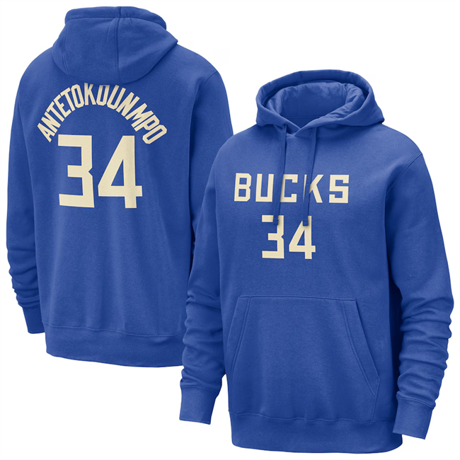 Men's Milwaukee Bucks #34 Giannis Antetokounmpo Royal 2025 City Edition Pullover Hoodie