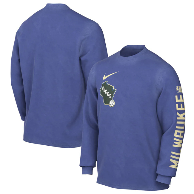 Men's Milwaukee Bucks Royal 2025 City Edition Courtside Max90 Heavyweight Long Sleeve T-Shirt