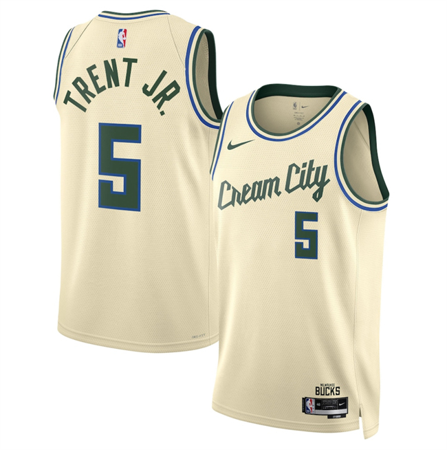 Men's Milwaukee Bucks #5 Gary Trent Jr. Cream 2026 City Edition Stitched Basketball Jersey