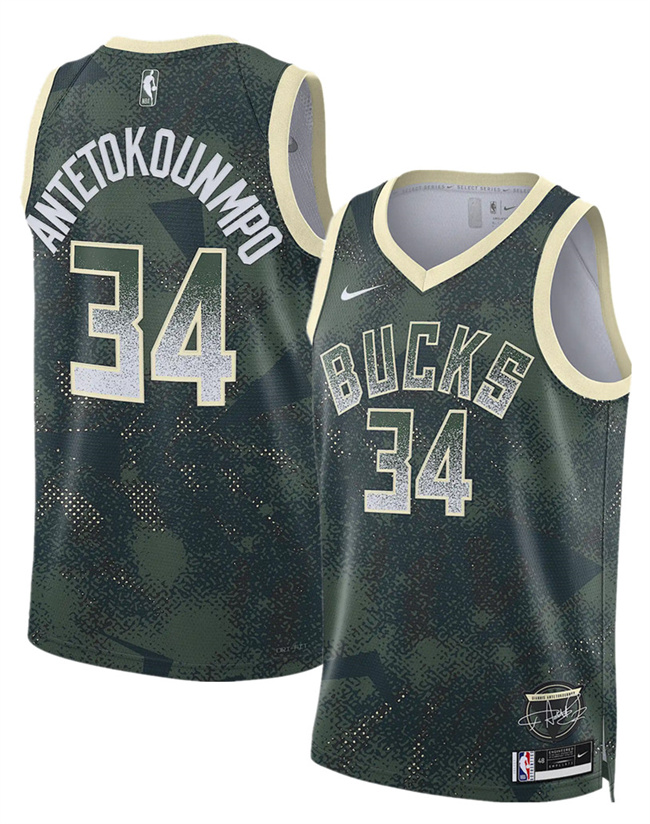 Men's Milwaukee Bucks #34 Giannis Antetokounmpo Green 2025 Select Series Swingman Stitched Basketball Jersey