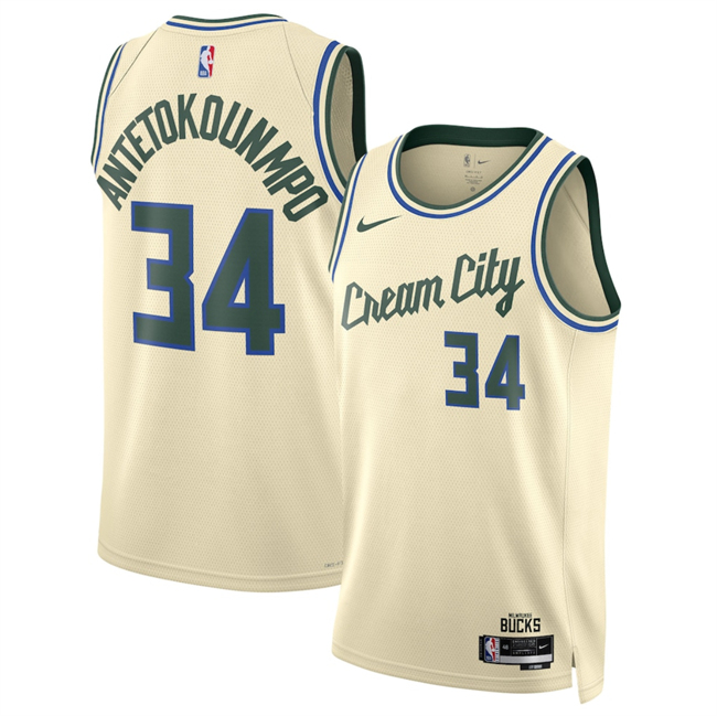 Men's Milwaukee Bucks #34 Giannis Antetokounmpo Cream 2026 City Edition Stitched Basketball Jersey