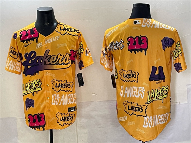 Men's Los Angeles Lakers Blank Yellow Limited Stitched Baseball Jersey