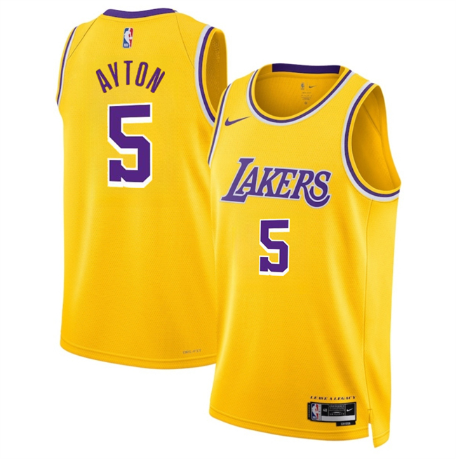 Men's Los Angeles Lakers #5 Deandre Ayton Yellow Icon Edition Stitched Basketball Jersey
