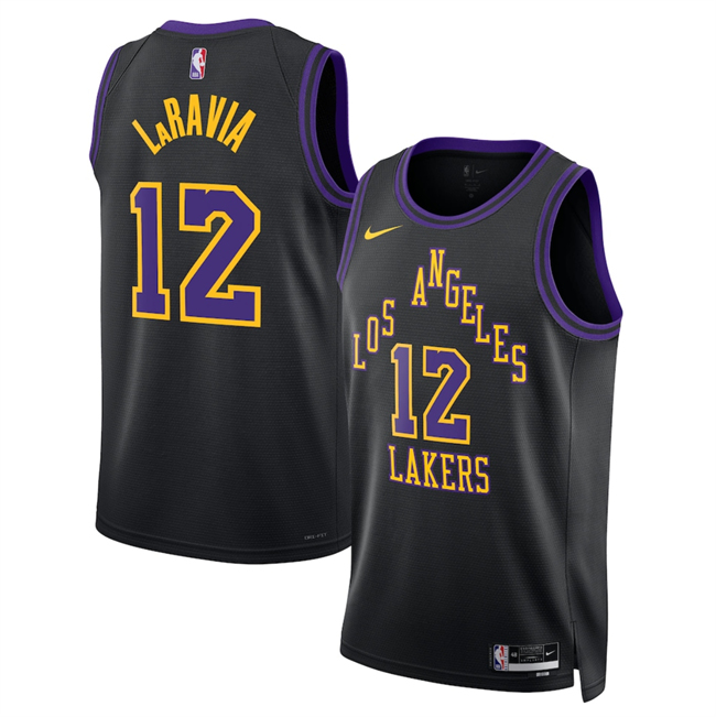 Men's Los Angeles Lakers #12 Jake LaRavia Black 2026 City Edition Stitched Basketball Jersey