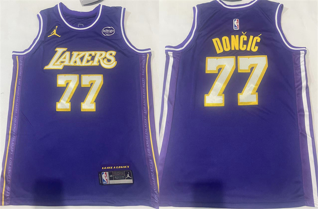 Men's Los Angeles Lakers #77 Luka Don?i? Puple Stitched Basketball Jersey