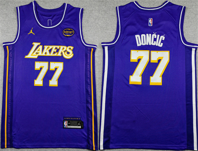 Men's Los Angeles Lakers #77 Luka Don?i? Purple Statement Edition Stitched Basketball Jersey