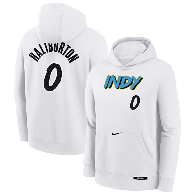 Men's Indiana Pacers #0 Tyrese Haliburton White 2025 City Edition Fleece Club Pullover Hoodie