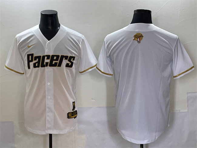 Men's Indiana Pacers Blank White Gold 2025 Finals Vapor Stitched Baseball Jersey