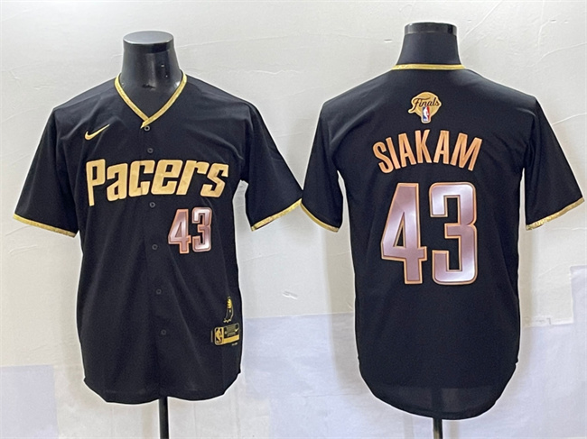 Men's Indiana Pacers #43 Pascal Siakam Black Gold 2025 Finals Vapor Stitched Baseball Jersey