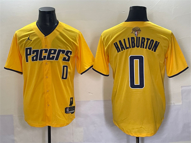 Men's Indiana Pacers #0 Tyrese Haliburton Yellow 2025 Finals Vapor Stitched Baseball Jersey