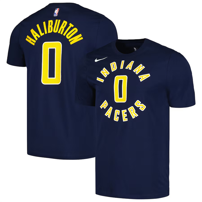 Men's Indiana Pacers #0 Tyrese Haliburton Navy Icon 2023 Name & Number T-Shirt