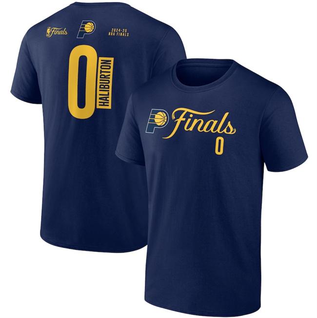 Men's Indiana Pacers #0 Tyrese Haliburton Navy 2025 Finals Court Vision Name & Number T-Shirt