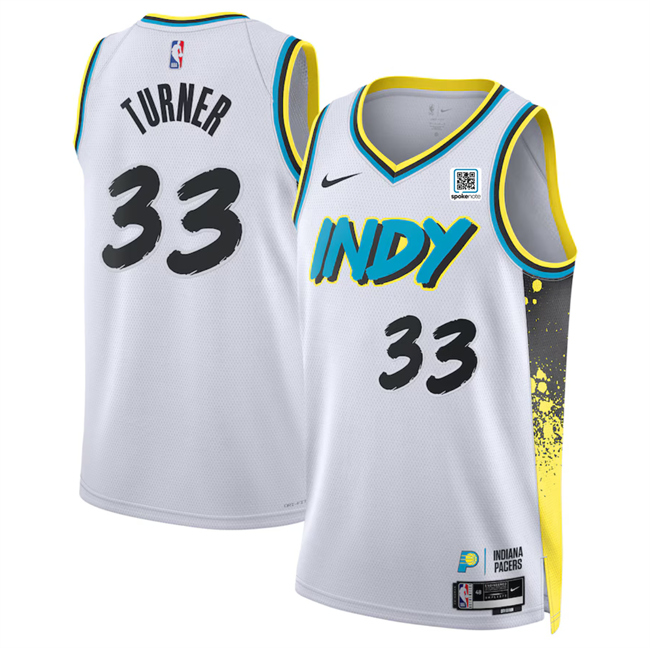 Men's Indiana Pacers #33 Myles Turner White 2025 City Edition Stitched Basketball Jersey