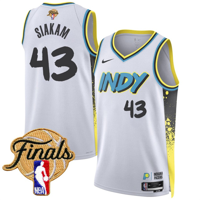 Men's Indiana Pacers #43 Pascal Siakam White 2025 Finals City Edition Stitched Basketball Jersey
